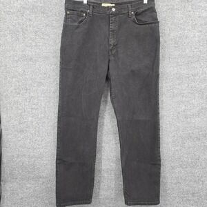 Wrangler Jeans Mens 38x32‎ Black Regular Fit Stretch Denim Straight Leg Casual